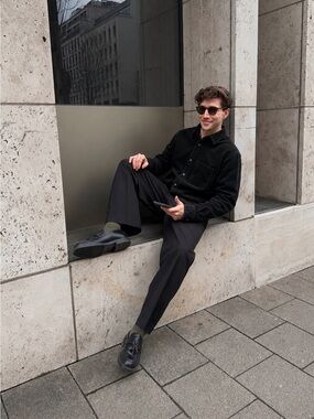 Black Corduroy Button-Down Shirt